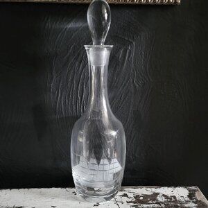Vintage Toscany "Clipper" Etched Glass Decanter With Sailboat Design with Stoppe